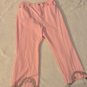 Pink Pants with Lace Trim